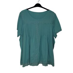 Woman Within Green Relaxed Short Sleeve Blouse